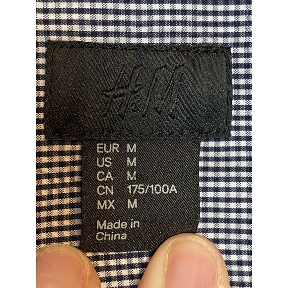 H&M Men's Black and White Small Check Long Sleeve Button Up Shirt Size M - Picture 7 of 11